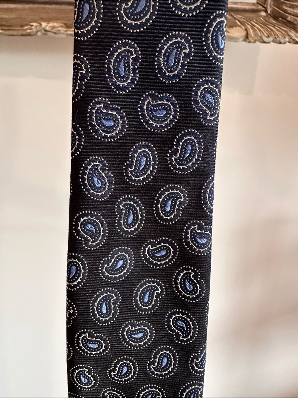 Tommy Hilfiger Black Silk Tie with Blue Paisley Motif